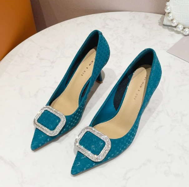 French patent leather pointed high heels