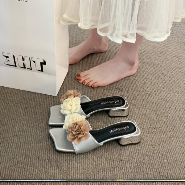 new square head with skirt thick heel flat half slippers