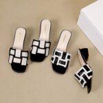 Square head woven sandals high heel slippers - Image 4