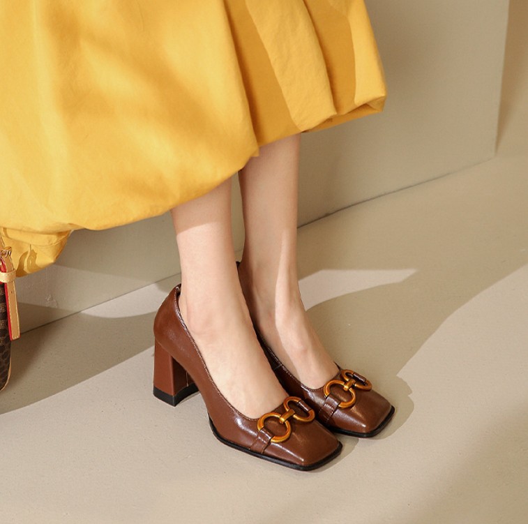 Screenshot 2025-07-29 134833 women's shoes temperament square head high heels thick heels - Image 1