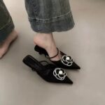 Chanel style high heels French style half slippers fairy shoes