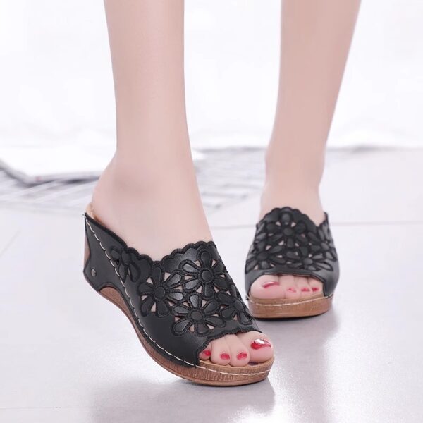 women's flower slippers sewing cross-border wedge heel large size sandal