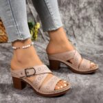 European and American hollow thick heel Roman sandals - Image 3