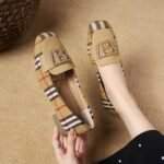 British women's square toe houndstooth pattern fabric metal buckle rhinestone boat shoes - Image 2