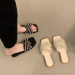 new style pearl fashion flat bottom no tired feet non-slip beach small fragrance style sandals - Image 6