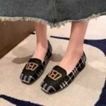 British women's square toe houndstooth pattern fabric metal buckle rhinestone boat shoes - Image 3