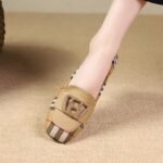 British women's square toe houndstooth pattern fabric metal buckle rhinestone boat shoes - Image 6