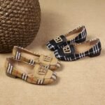 British women's square toe houndstooth pattern fabric metal buckle rhinestone boat shoes - Image 5