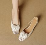 French commuter camellia side hollow thick heel closed toe Roman sandals for women