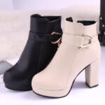 Winter New Style Belt Buckle Chunky Heel Ankle Boots Women's High Heel Martin Boots Fashion Pearl Pendant Boots - Image 4