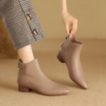 low thick heel single boots soft leather French retro short boots women - Image 3