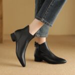 low thick heel single boots soft leather French retro short boots women - Image 4