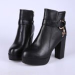 Winter New Style Belt Buckle Chunky Heel Ankle Boots Women's High Heel Martin Boots Fashion Pearl Pendant Boots - Image 8