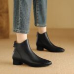 low thick heel single boots soft leather French retro short boots women