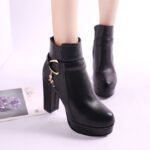 Winter New Style Belt Buckle Chunky Heel Ankle Boots Women's High Heel Martin Boots Fashion Pearl Pendant Boots - Image 5