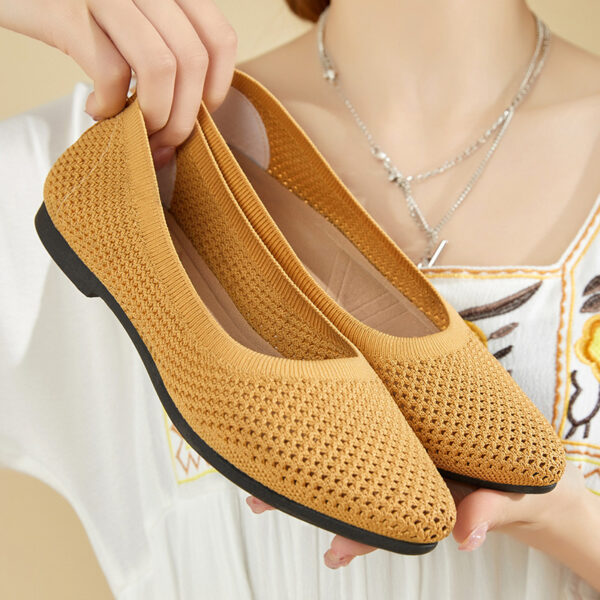 Women's summer solid color pointed flat shoes casual breathable ladies hollow cloth shoes French style no tired shoes