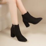 winter pointed toe thick heel Martin boots side zipper women's fashion - Image 4
