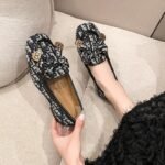 Internet Celebrity Versatile Square-Toe Soft-Soled Beanie Shoes for Women