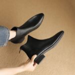low thick heel single boots soft leather French retro short boots women - Image 6