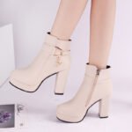 Winter New Style Belt Buckle Chunky Heel Ankle Boots Women's High Heel Martin Boots Fashion Pearl Pendant Boots - Image 3