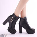 Winter New Style Belt Buckle Chunky Heel Ankle Boots Women's High Heel Martin Boots Fashion Pearl Pendant Boots - Image 7