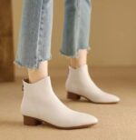 low thick heel single boots soft leather French retro short boots women - Image 2