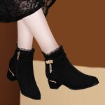 Cross-border plus size suede chunky heel butterfly pendant ankle boots,