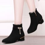 Cross-border plus size suede chunky heel butterfly pendant ankle boots, - Image 4
