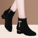 Cross-border plus size suede chunky heel butterfly pendant ankle boots, - Image 2