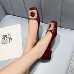 Rhinestone Square Buckle Fashion Bean Shoes One-Leg Soft Sole Women's Shoes - Image 6