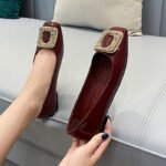 Rhinestone Square Buckle Fashion Bean Shoes One-Leg Soft Sole Women's Shoes