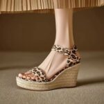 New Summer Hemp Rope Wedge Sandals Fish Mouth Leopard Print Thick Sole High Heel One-Line Sandals Versatile Women's Shoes - Image 4