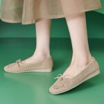 New 2025 Bowknot Hollow Low Heel Shoes Lightweight, Soft and Plaid Large Size Women's Shoes - Image 4
