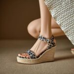 New Summer Hemp Rope Wedge Sandals Fish Mouth Leopard Print Thick Sole High Heel One-Line Sandals Versatile Women's Shoes - Image 6