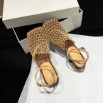 Summer New Vintage Woven Hollow Square Toe Thick Heel High Heels for Women - Image 5