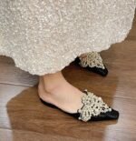 Chinese Style Baotou Lace Wedding Shoes Half Slippers for Women - Image 8