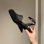 Summer New Vintage Woven Hollow Square Toe Thick Heel High Heels for Women - Image 8