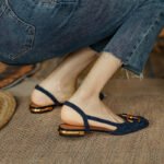 Shangsi Retro Style~2026 New Flats Sandals for Women Summer Baotou Thick Heel Horsebit Low Heel Flats - Image 5