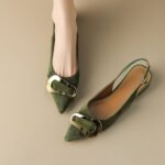 French Retro Metal Buckle Flats Shoes for Women 2026 Spring and Summer Baotou Sandals Pointed Toe Elegant Pumps