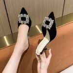 spring and summer new fashion rhinestone square buckle stiletto heel - Image 3