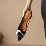 French Retro Metal Buckle Flats Shoes for Women 2026 Spring and Summer Baotou Sandals Pointed Toe Elegant Pumps - Image 2