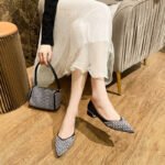 New Low Heel Classic Fashion All-match Pointed 3cm Chunky Heel Shallow Rhinestone Pearl Mesh Single-layer Shoes for Women - Image 8