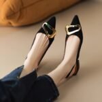 French Retro Metal Buckle Flats Shoes for Women 2026 Spring and Summer Baotou Sandals Pointed Toe Elegant Pumps - Image 8