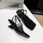 Summer New Vintage Woven Hollow Square Toe Thick Heel High Heels for Women - Image 2