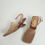 Summer New Vintage Woven Hollow Square Toe Thick Heel High Heels for Women - Image 7