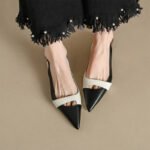 Toe French Temperament Single-layer Shoes Vintage Color-block Pointed Toe Flat Shoes Women's Summer Fashionable Sandals with Skirt