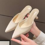 Women's Slip-on Pointed Toe Mules, Fashionable Summer 2025 New Style, French Chic High-Heeled Low-Cut Mules - Image 6