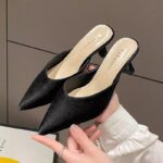 Women's Slip-on Pointed Toe Mules, Fashionable Summer 2025 New Style, French Chic High-Heeled Low-Cut Mules - Image 4