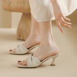 square toe stiletto heel sandals women's summer outdoor fashion mid heel white high heels soft leather fairy style gentle - Image 6