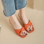 square toe stiletto heel sandals women's summer outdoor fashion mid heel white high heels soft leather fairy style gentle - Image 5